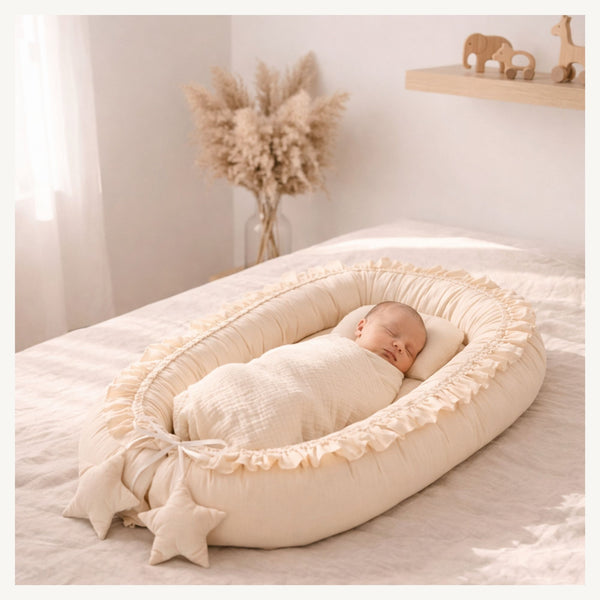 Nidu™ Baby Lounger — Organic Cotton Ruffle Nest